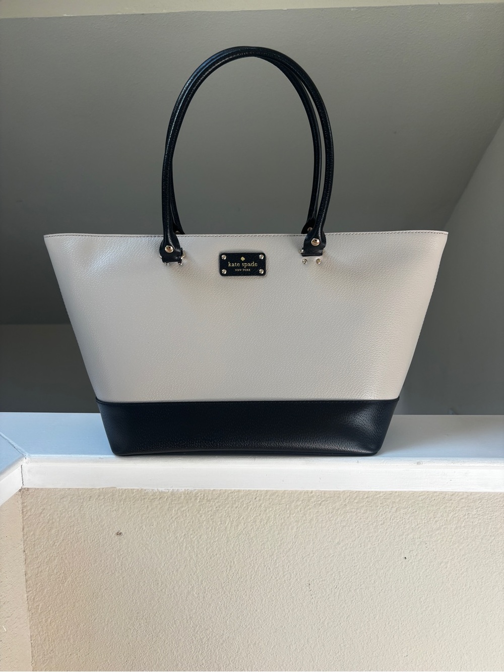kate spade Black and Cream Leather Colorblock Tote